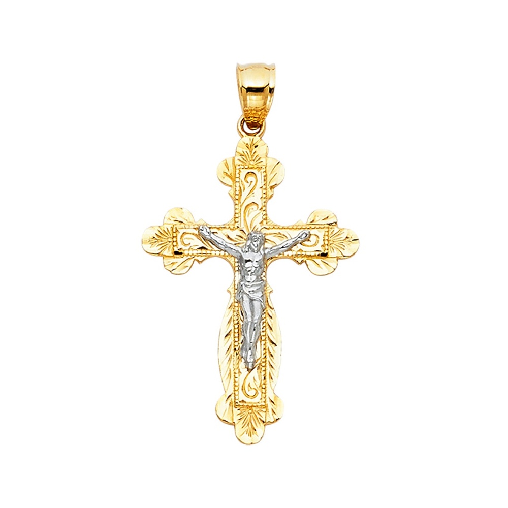 14K Two Tone Religious Crucifix Pendant
